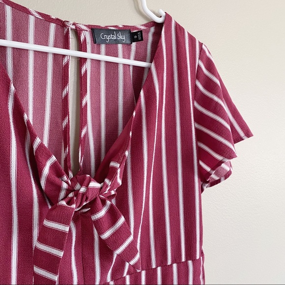 Crystal Sky nautical striped short sleeve romper maroon red - Picture 4 of 6